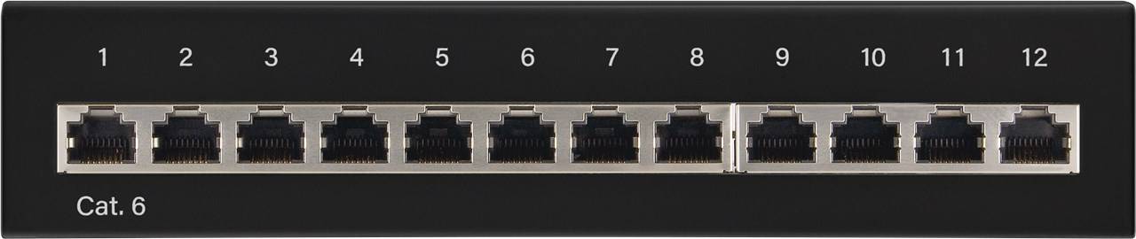 Goobay 69307 CAT6 Patch Panel 12 Port RJ45 Buchsen für Netzwerkkabel 250 MHz Patchfeld LAN Verteilerfeld Desktop Schwarz