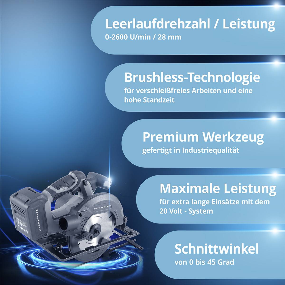 STAHLWERK Akku-Handkreissäge AKS-20 ST Brushless 900 Watt und 4.500 U/min