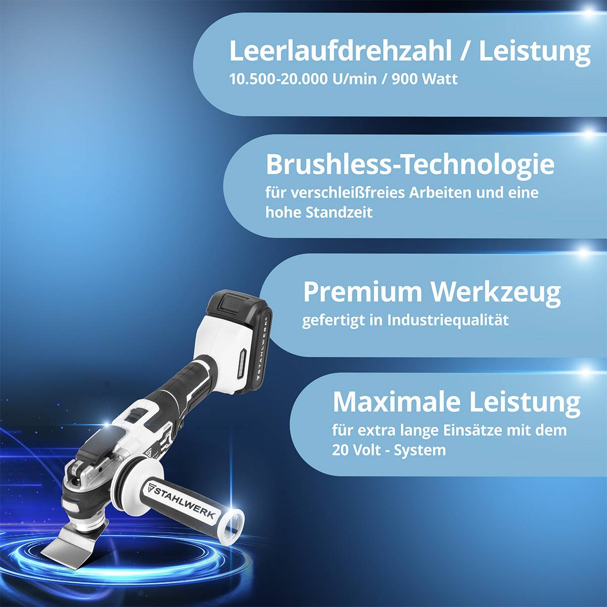 STAHLWERK Deltaschleifer Multicutter Akku Multifunktionswerkzeug 900 W Brushless