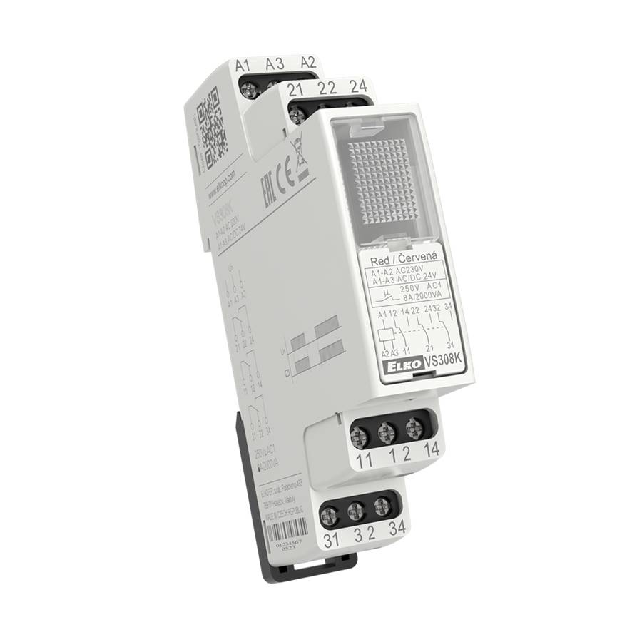 ELKO EP Hilfsrelais VS308K /weiß, 3x 8A Wechsler, AC 230V / AC/DC 24V, DIN-Schiene