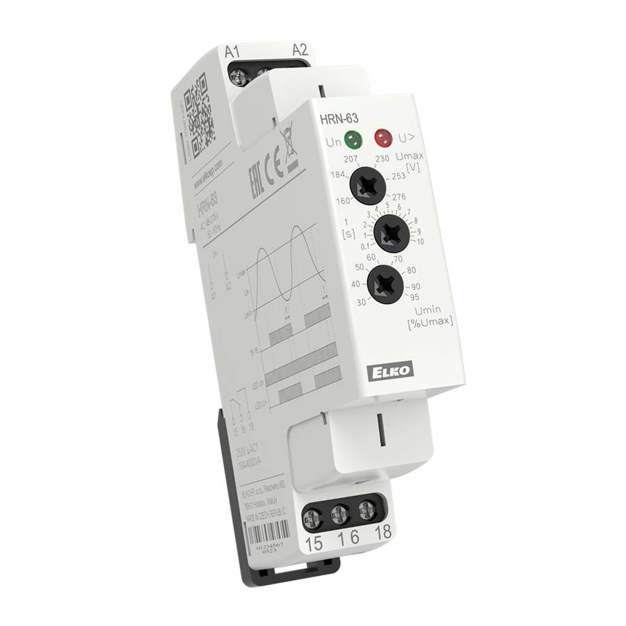 ELKO EP HRN-63 Spannungsüberwachungsrelais, AC 48-276V, 1x 16A Wechsler, 1-Modul