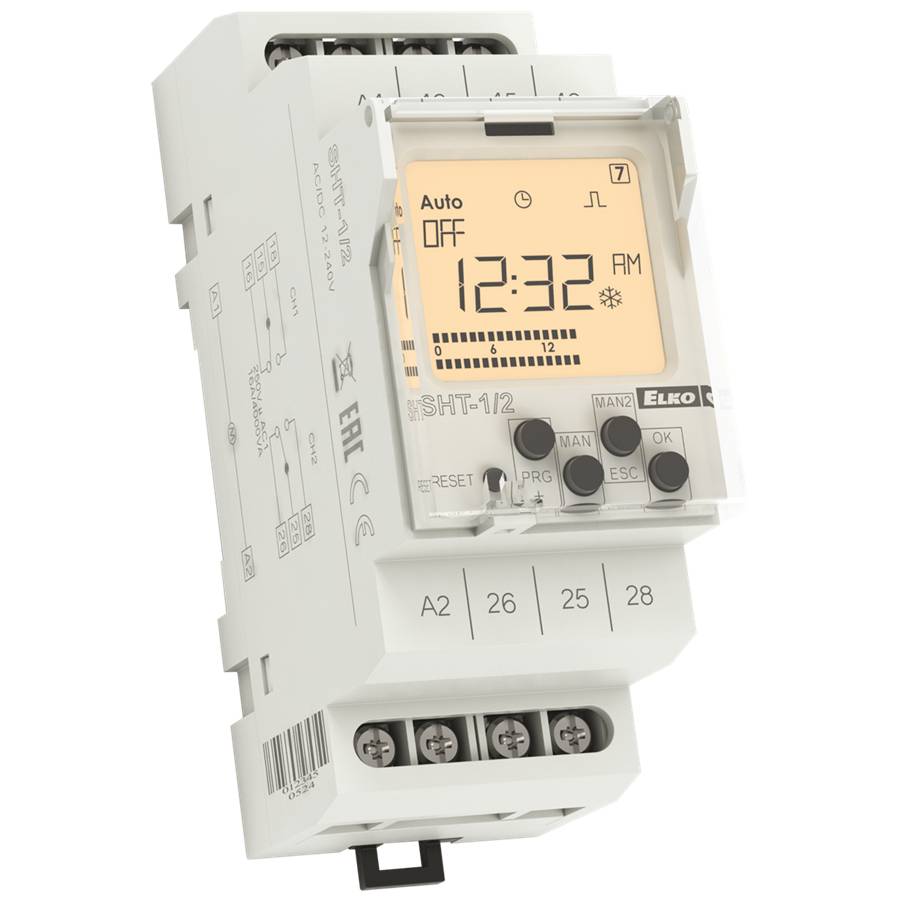 Digitale Zeitschaltuhr SHT-1/2 /UNI, 2-Kanal, Wochenprogramm, 12-240V AC/DC