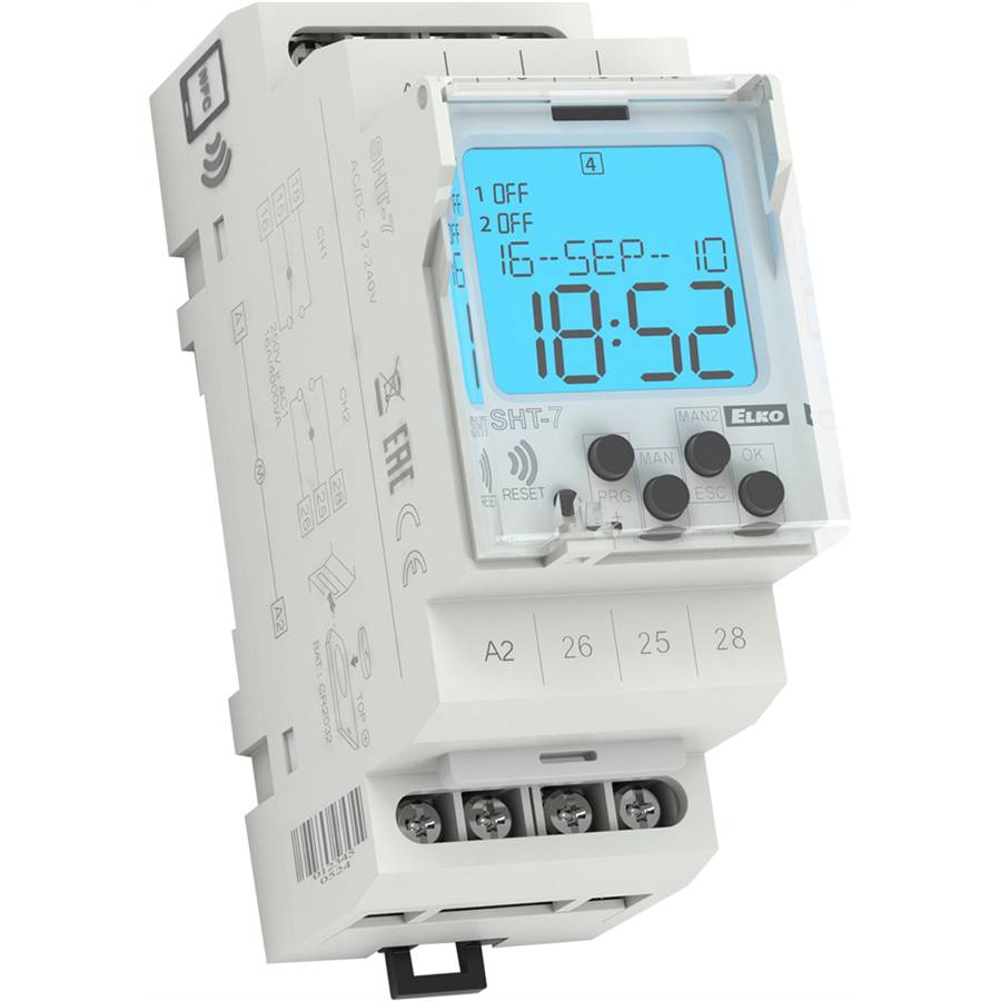 ELKO EP SHT-7 NFC Digitale Zeitschaltuhr, 2 Kanäle, Wochen-/Jahresprogramm, 230V