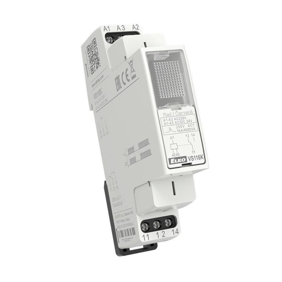ELKO EP VS116K /rot Hilfsrelais, 1 Wechsler 16A, AC 230V / AC/DC 24V, DIN-Schiene