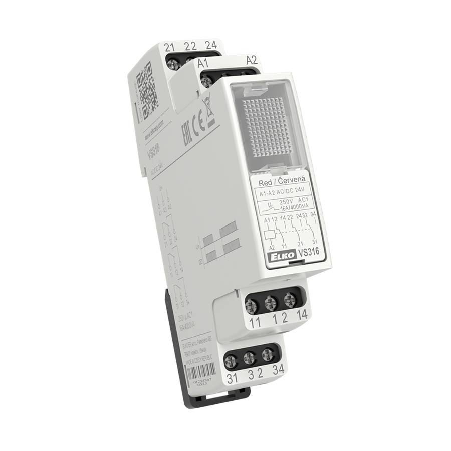 ELKO EP VS316/24V Hilfsrelais, 3 Wechsler 16A, AC/DC 24V, weiße LED, DIN-Schiene