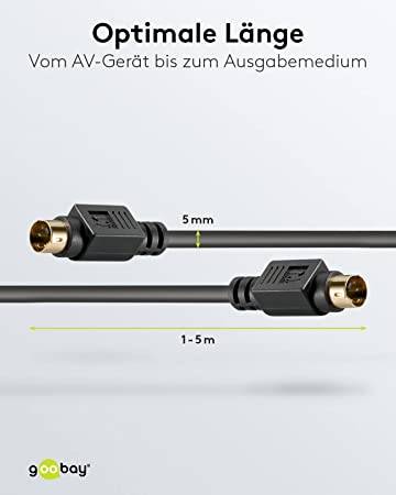 Goobay 50057 S Video Kabel vergoldete Mini DIN Stecker 4 polig S-Videokabel geschirmt VHS Kabel Videorecorder Schwarz 1m