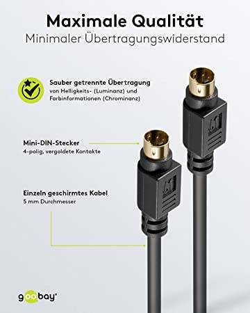 Goobay 50057 S Video Kabel vergoldete Mini DIN Stecker 4 polig S-Videokabel geschirmt VHS Kabel Videorecorder Schwarz 1m