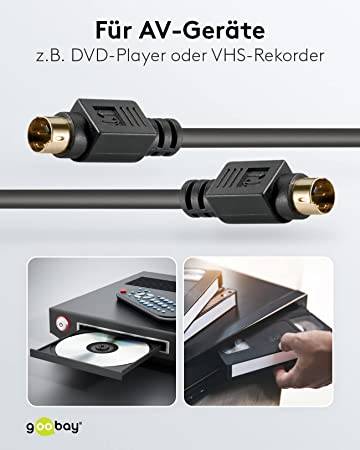 Goobay 50057 S Video Kabel vergoldete Mini DIN Stecker 4 polig S-Videokabel geschirmt VHS Kabel Videorecorder Schwarz 1m