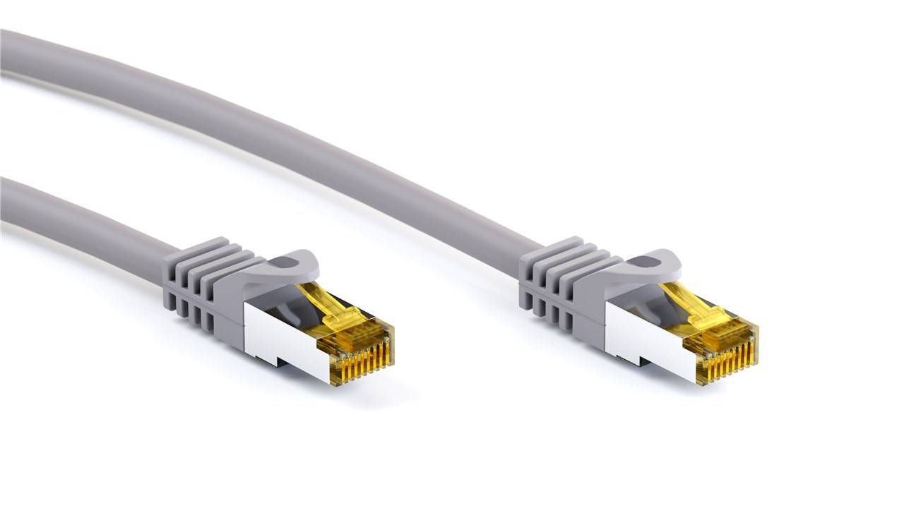 Goobay 91603 RJ45 Patchkabel CAT 6a (Rohkabel CAT 7) S/FTP 2.00m Grau mit Rastnasenschutz, vergoldete Steckkontakte 1St.