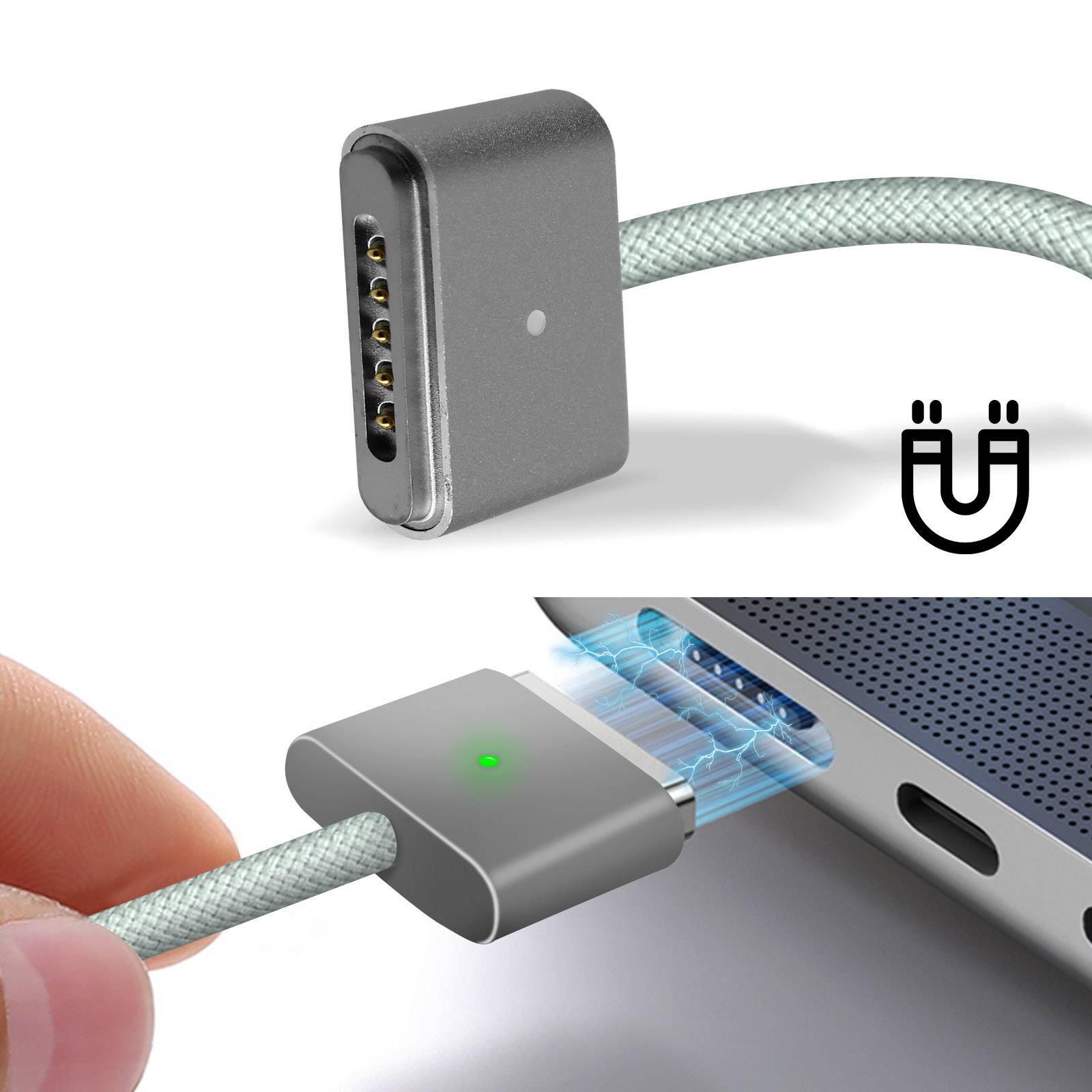 Apple USB-C®, MagSafe 3 MacBook Ladekabel [1x USB-C® - 1x MagSafe 3] 2.00 m Silber