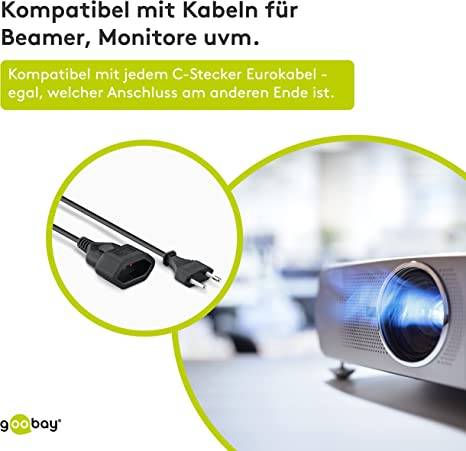 Goobay 50508 Euro Netzkabel Verlängerung 2 polig Stromkabel Eurostecker Typ C Eurokabel Verlängerungskabel Schwarz 3m