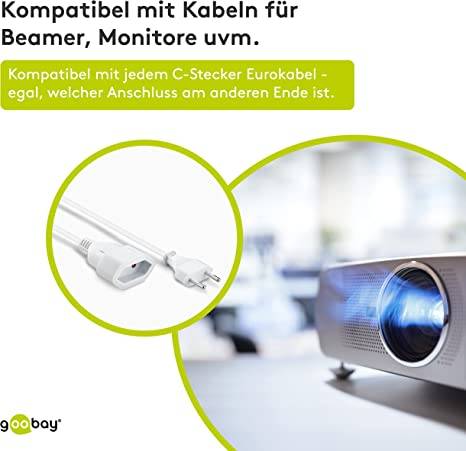 Goobay 50509 Euro Netzkabel Verlängerung 2 polig Stromkabel Eurostecker Typ C Eurokabel Verlängerungskabel Weiß 5m