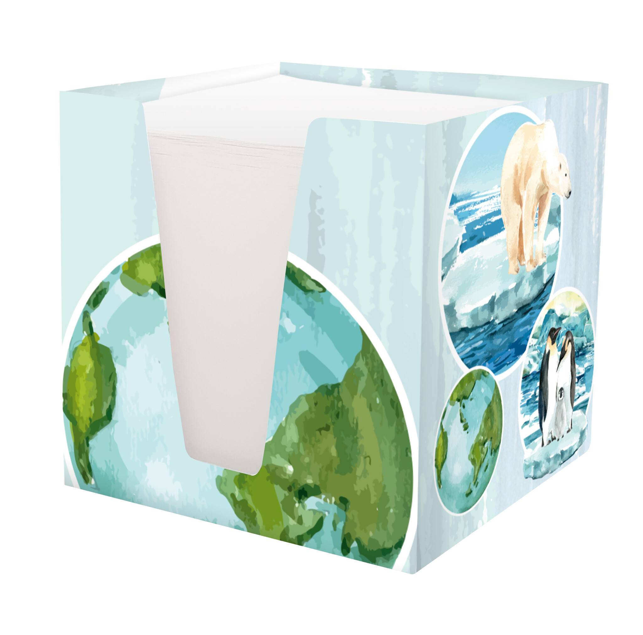 Notizklotz "World", 70 g/qm, ca. 92 x 92 x 92 mm