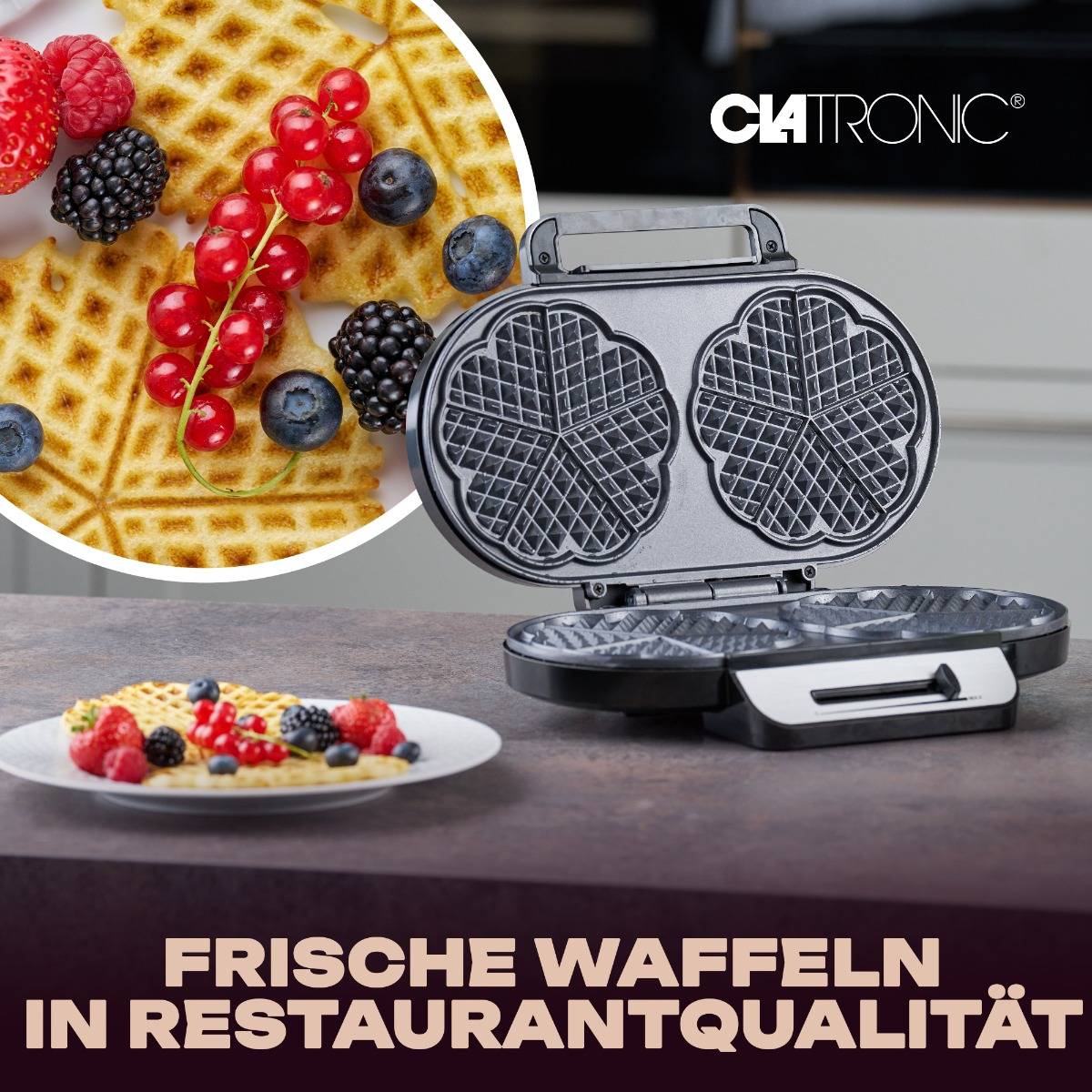 Doppel-Waffeleisen WA 3745 (edelstahl/schwarz, 1.200 Watt)