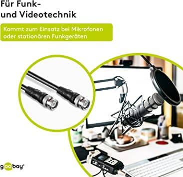 Goobay 50086 BNC Kabel RG58 Koaxialkabel BNC Stecker auf BNC Stecker 50 Ohm Koaxial Kabel Verlängerungskabel Schwarz 2m