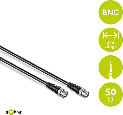 Goobay 50089 BNC Kabel RG58 Koaxialkabel BNC Stecker auf BNC Stecker 50 Ohm Koaxial Kabel Verlängerungskabel Schwarz 3m