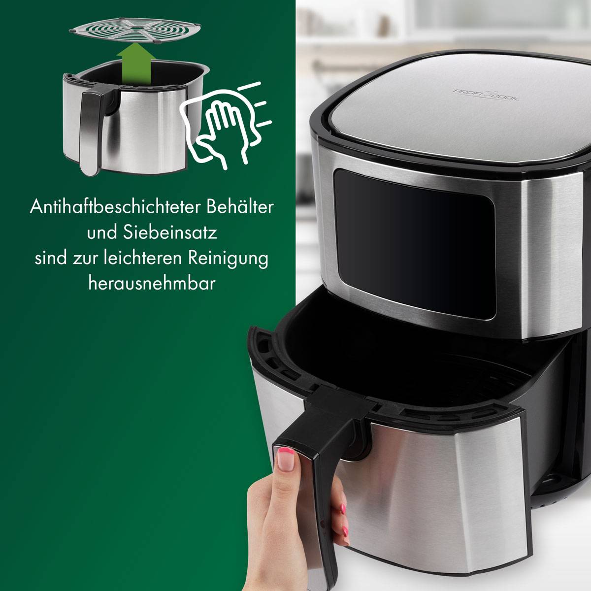 Profi Cook PC-FR 1239 H Heißluft-Fritteuse 5.5 l Edelstahl, Schwarz