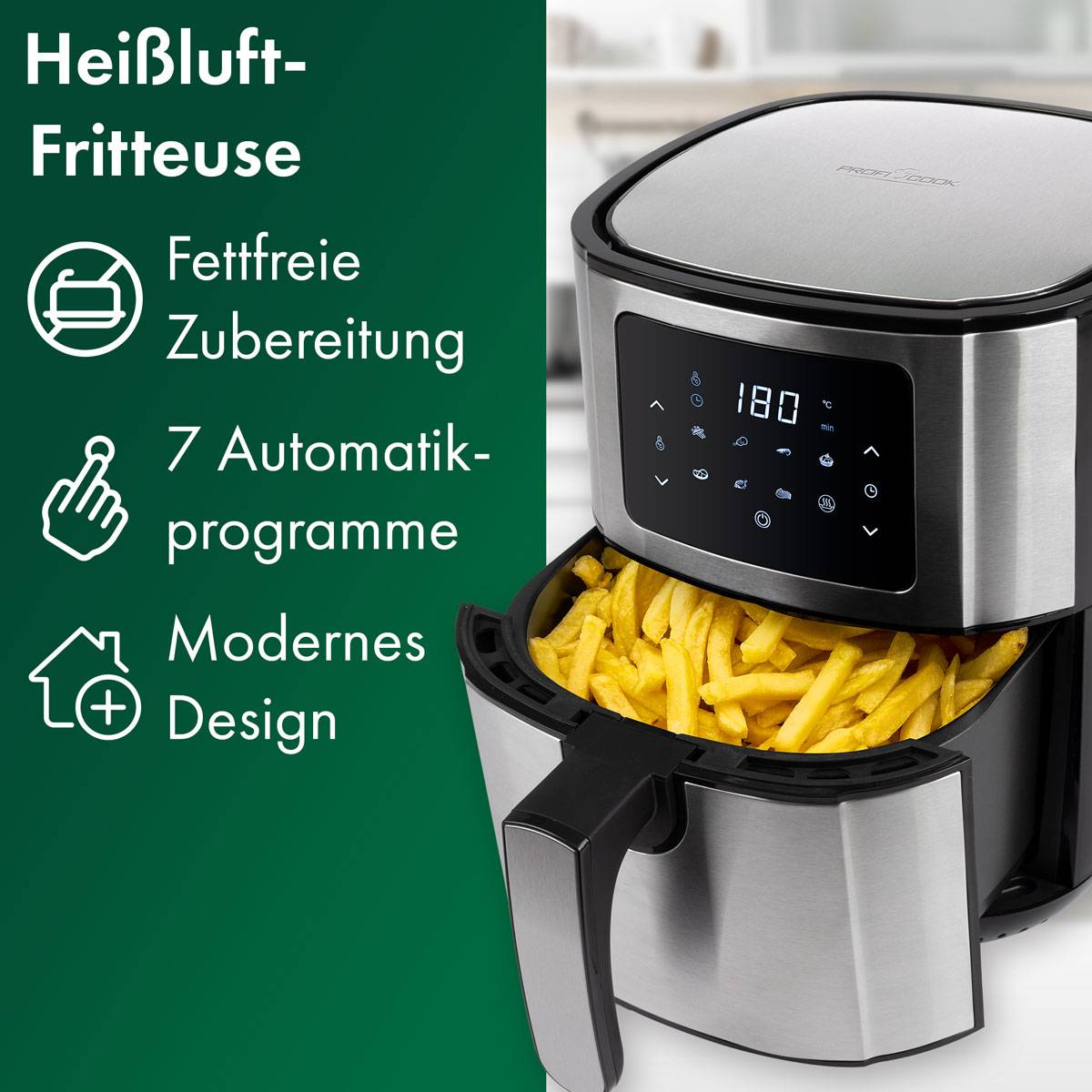 Profi Cook PC-FR 1239 H Heißluft-Fritteuse 5.5 l Edelstahl, Schwarz