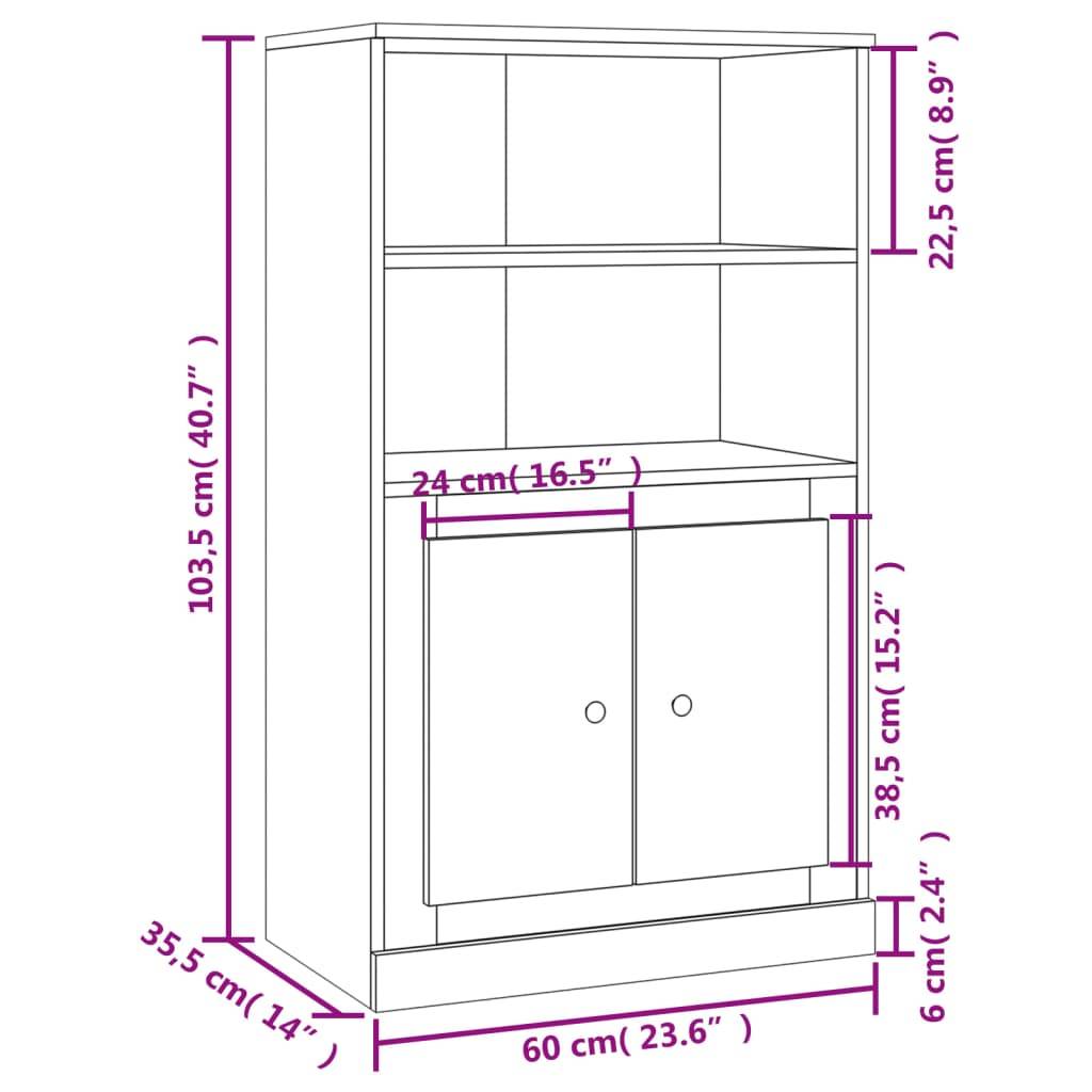 vidaXL Highboard Betongrau 60x35,5x103,5 cm Holzwerkstoff