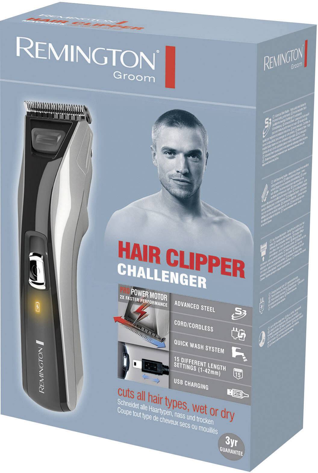 Remington HC 5350 Challenger Haarschneider abwaschbar Schwarz, Silber