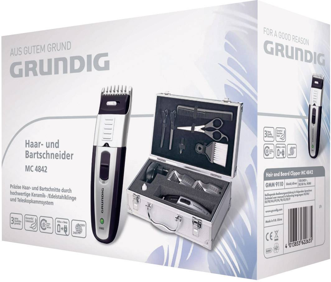 Grundig GMM9110 Bartschneider, Haarschneider abwaschbar, im Koffer Schwarz, Silber