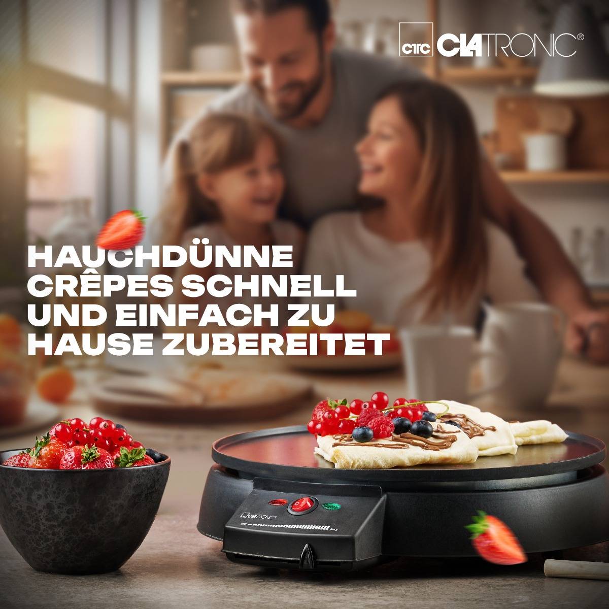 Clatronic CM 3372 Crépes Maker mit manueller Temperatureinstellung Schwarz