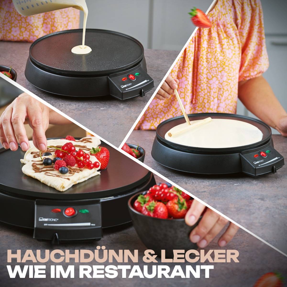 Clatronic CM 3372 Crépes Maker mit manueller Temperatureinstellung Schwarz