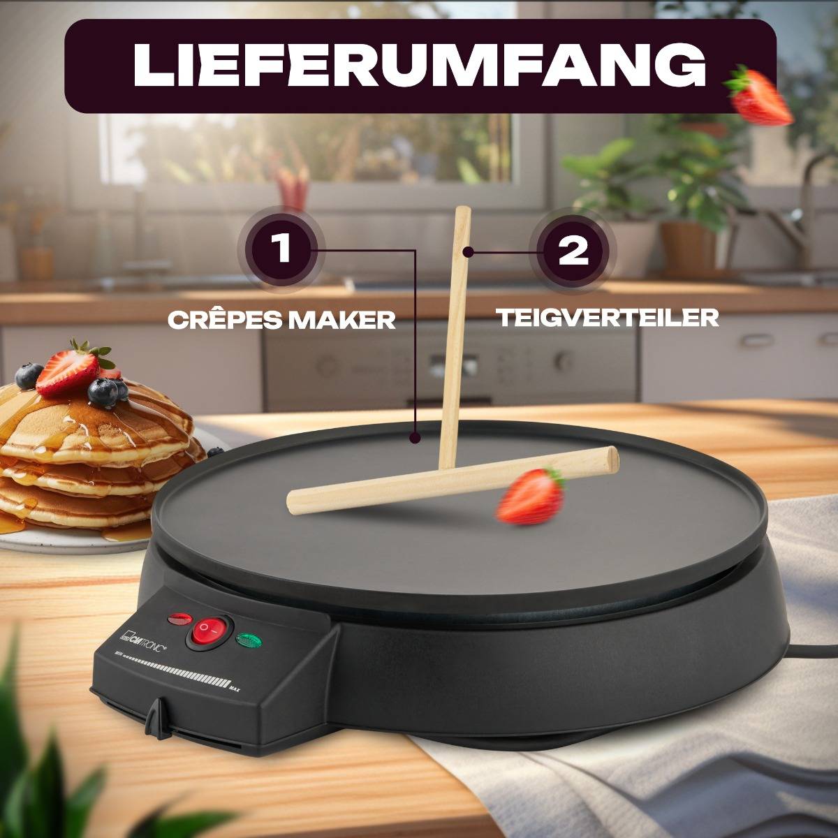 Clatronic CM 3372 Crépes Maker mit manueller Temperatureinstellung Schwarz
