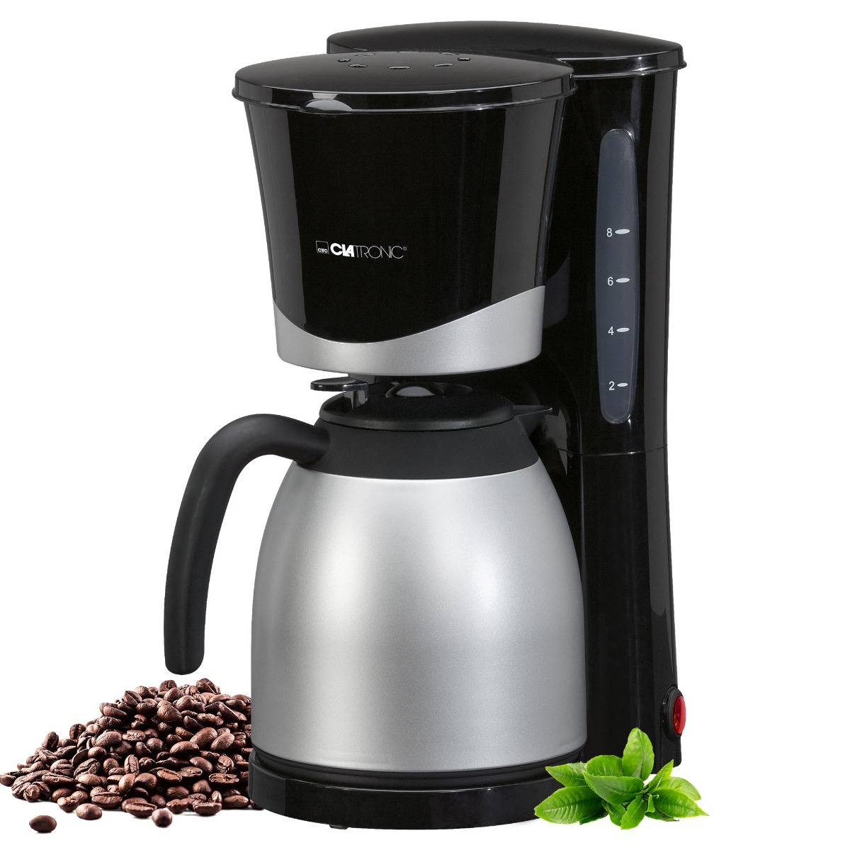 Clatronic KA 3327, Filterkaffeemaschine, Gemahlener Kaffee, 870 W, Schwarz, Edelstahl