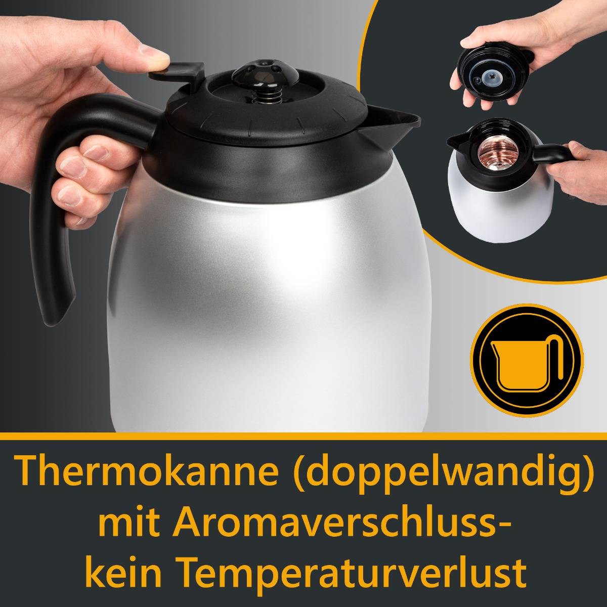 Clatronic KA 3327, Filterkaffeemaschine, Gemahlener Kaffee, 870 W, Schwarz, Edelstahl
