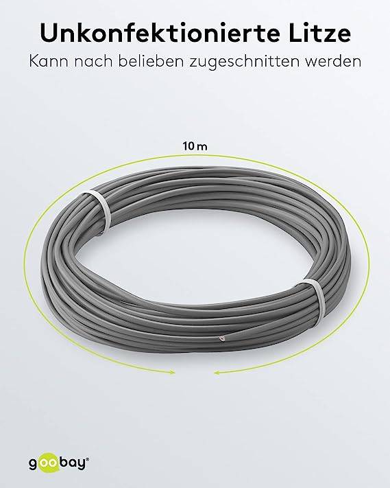 Goobay 55047 Kupferlitze 1adrig isoliert Kupferkabel mehrdrähtig Klingeldraht 18x 0,1mm AWG 26 Litze Kabellitze Grau 10m