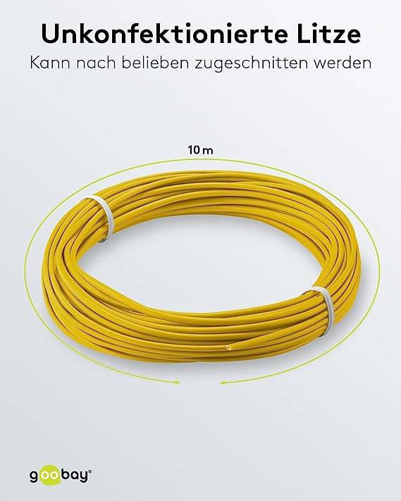 Goobay 55041 Kupferlitze 1adrig isoliert Kupferkabel mehrdrähtig Klingeldraht 18x 0,1mm AWG 26 Litze Kabellitze Gelb 10m