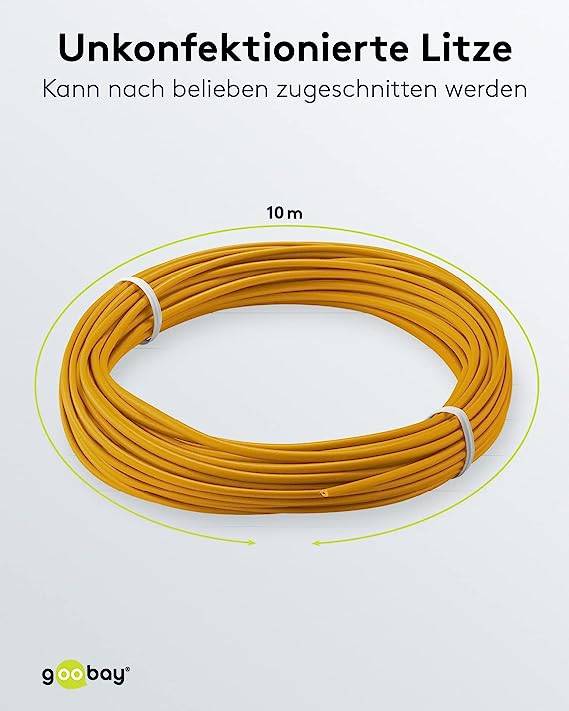 Goobay 55043 Kupferlitze 1adrig isoliert Kupferkabel mehrdrähtig Klingeldraht 18x0,1mm AWG26 Litze Kabellitze Orange 10m