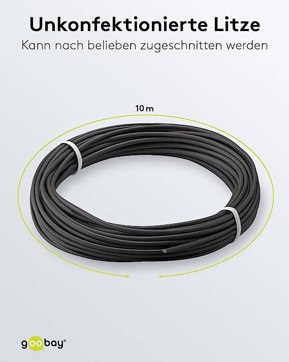 Goobay 55045 Kupferlitze 1adrig isoliert Kupferkabel mehrdrähtig Klingeldraht 18x0,1 AWG26 Litze Kabellitze Schwarz 10m