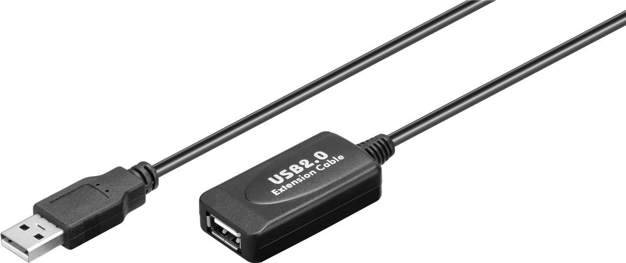 Goobay 95119 Aktives USB A Verlängerungskabel & integrierter Verstärker USB 2.0 Extender Verlängerung Kabel Schwarz 10m