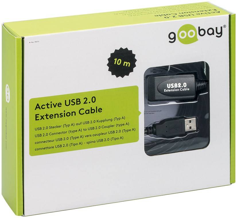 Goobay 95119 Aktives USB A Verlängerungskabel & integrierter Verstärker USB 2.0 Extender Verlängerung Kabel Schwarz 10m