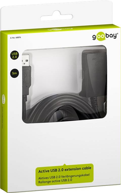 Goobay 68876 Aktives USB A Verlängerungskabel mit integriertem Verstärker USB 2.0 Extender Verlängerung Kabel Schwarz 5m
