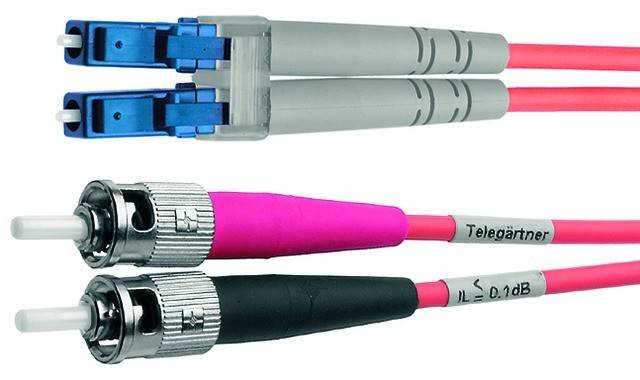 TELEGÄRTNER Duplex-Adapterkabel 50/125 OM4, 2x ST, 1x LC Duplex Stecker, violett, 1 m