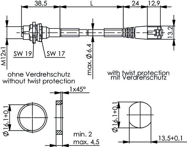 TELEGÄRTNER STX M12x1-RJ45 VL X-kod. Cat.6A, CS01CP05B-SFTP2607C7-1PUR-A0500, 5m