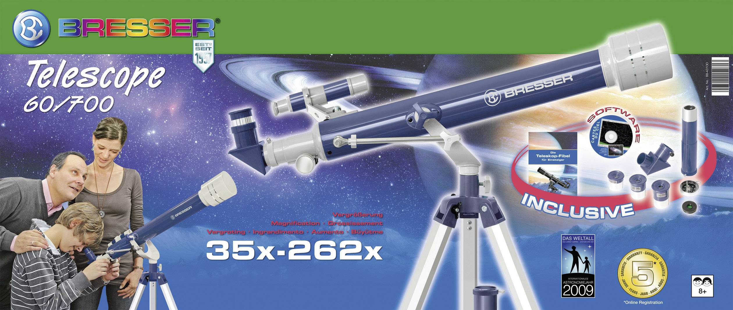 Bresser Optik Visomar 60/700 AZ1 Linsen-Teleskop Azimutal Achromatisch Vergrößerung 35 bis 175 x