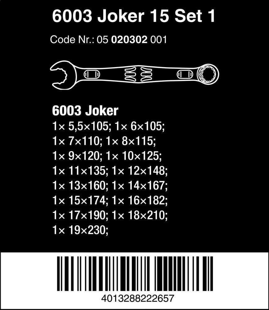 Wera 05020302001 6003 Joker Ring-Maulschlüssel-Satz Schlüsselweite (Metrisch) 8 - 90 mm