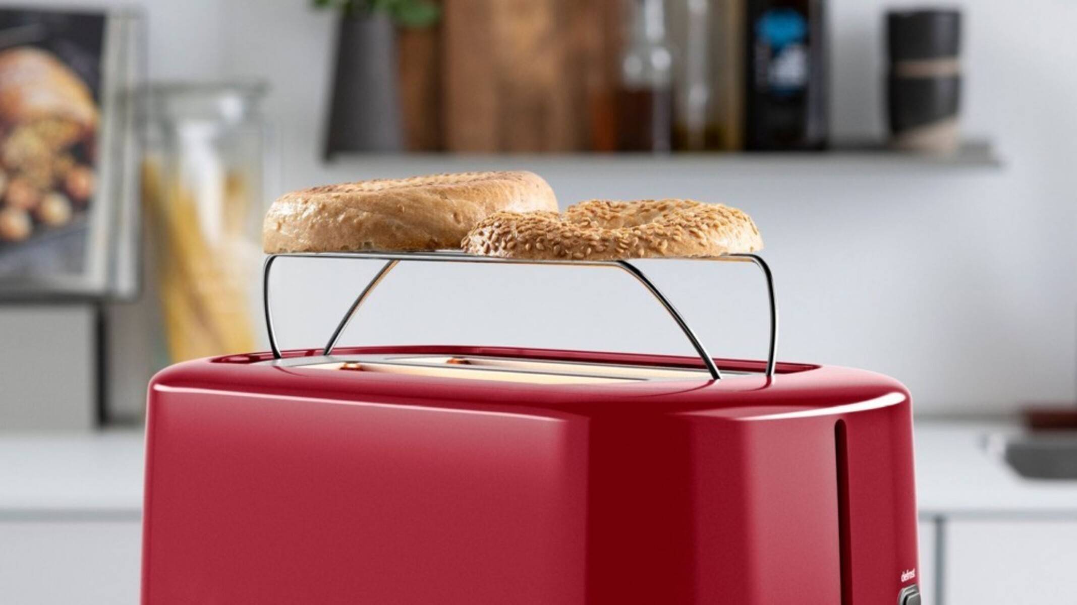 Bosch Haushalt TAT6A514 Toaster mit Brötchenaufsatz Rot, Edelstahl