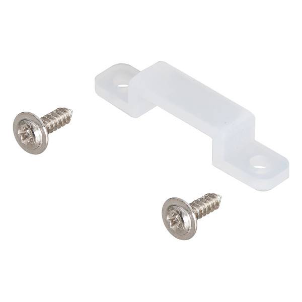 Kunststoffclip für Wellenlagersicherung mit zwei Metallschrauben, auf weißem Hintergrund dargestellt.