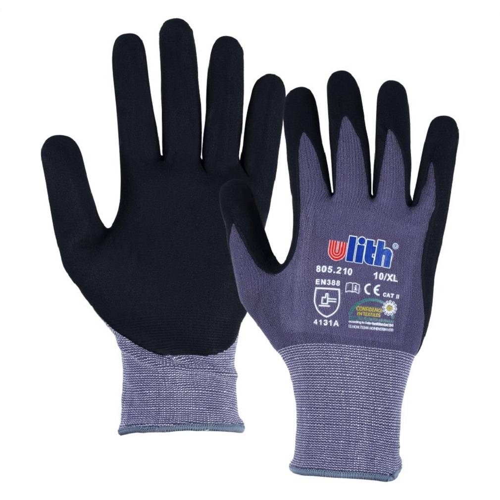 ULITH Arbeitshandschuh PROFI-Montage-Feinstrickhandschuhe aus Nylon/Lycra - grau/schwarz - Größe 10