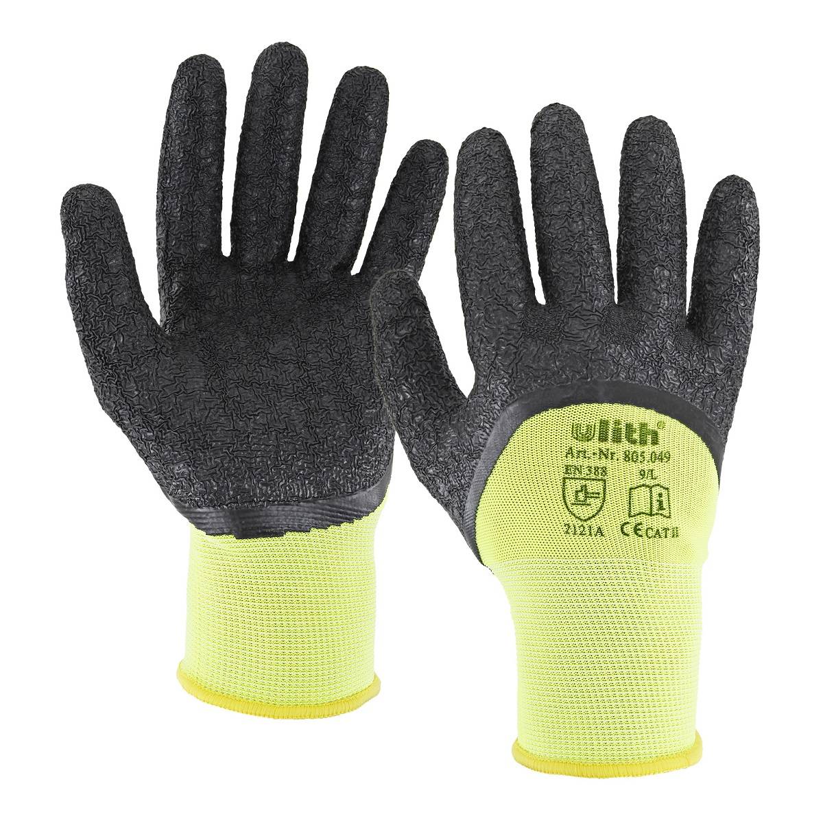 ULITH Arbeitshandschuh Montage-Feinstrickhandschuhe mit Latex-Beschichtung - warngelb/schwarz - Größe 11