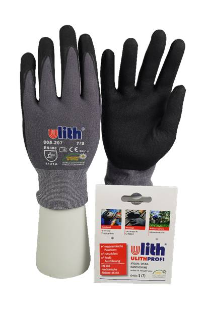 ULITH Arbeitshandschuh PROFI-Montage-Feinstrickhandschuhe aus Nylon/Lycra - grau/schwarz - Größe 9