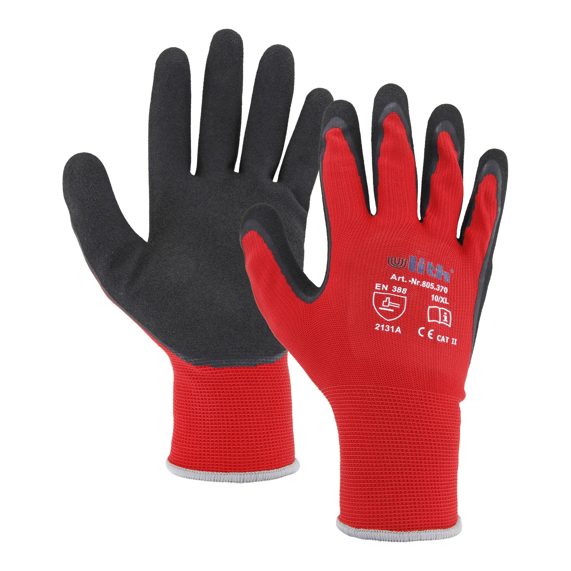 ULITH Arbeitshandschuh Feinstrick-Montagehandschuhe mit Latex-Soft-Beschichtung - rot/schwarz - Größe 8