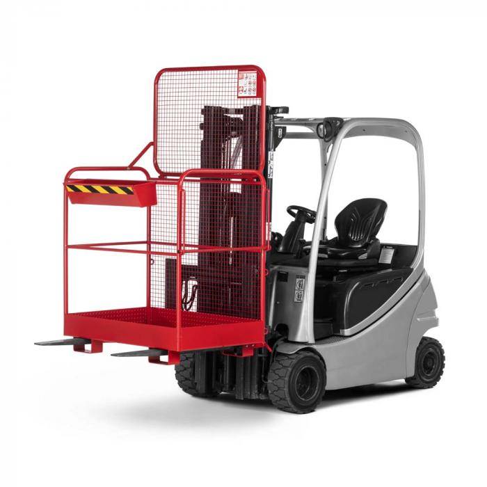 Arbeitskorb Typ RAK-Eco - mit Aufnahme - TÜV-zertifiziert - für 2 Personen - Traglast 300 kg - RAL 3000 feuerrot