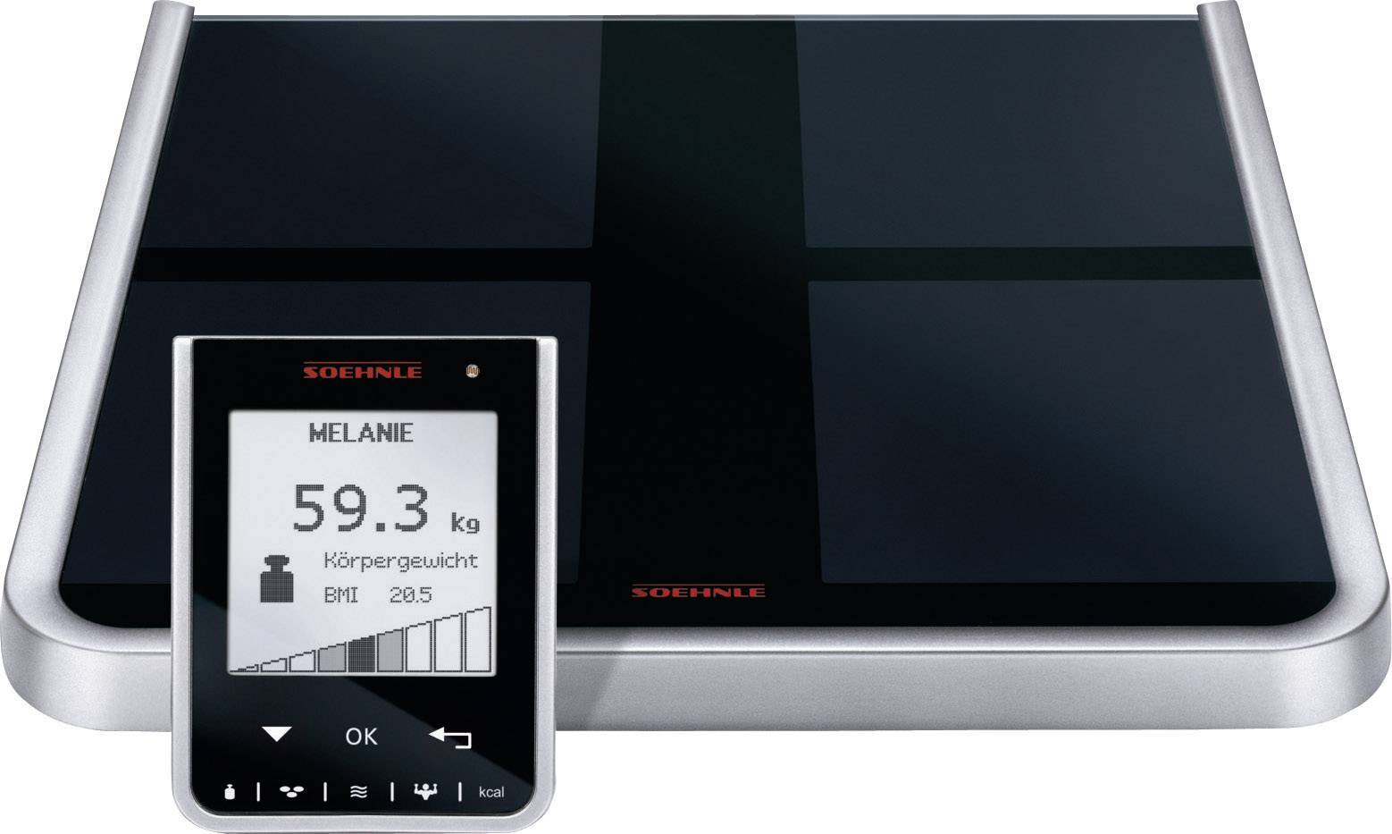 Soehnle Comfort Select Körperanalysewaage Wägebereich (max.)=150kg Schwarz, Silber Funk-Display