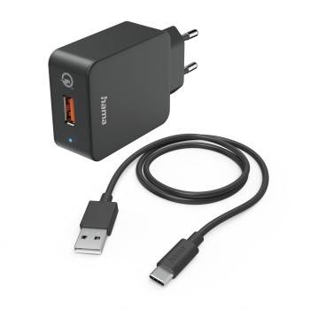 hama 00201625 Schnellladegerät mit Ladekabel USB-C, 19,5 W, 1,5 m, Schwarz